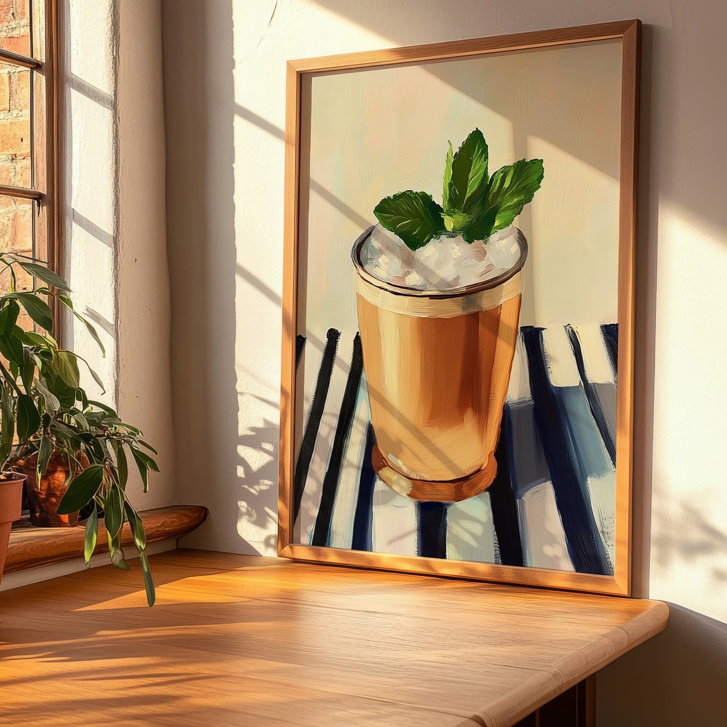 Mint Julep – on Striped Tablecloth, American Cocktail Wall Print, clean layout with no caption