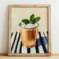 Mint Julep – on Striped Tablecloth, American Cocktail Wall Print, no-text version framed in wood