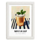 Mint Julep – on Striped Tablecloth, American Cocktail Wall Print, placed in minimal white frame