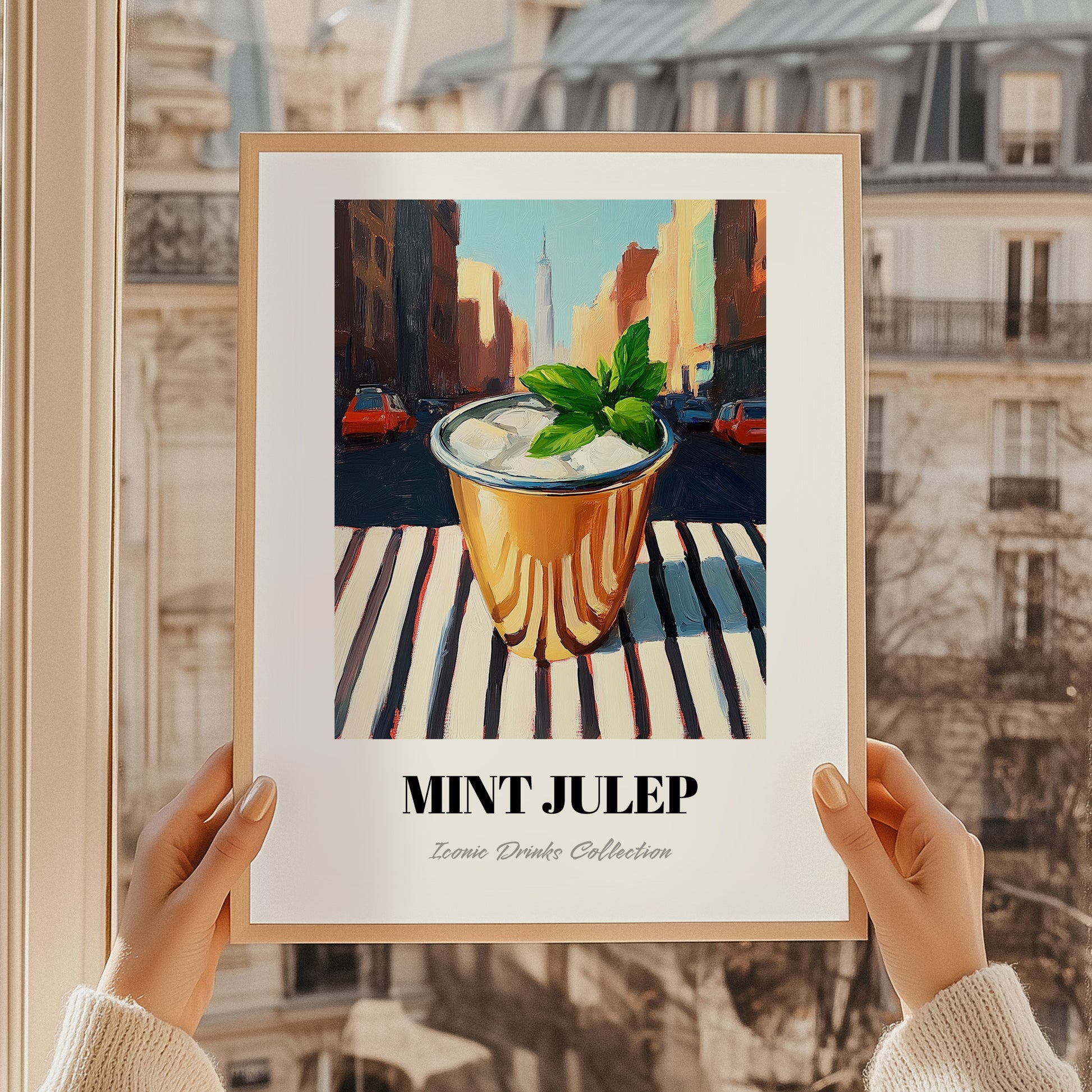 Mint Julep – American Urban Café Scene, American Cocktail Wall Print, styled in a charming Paris street view