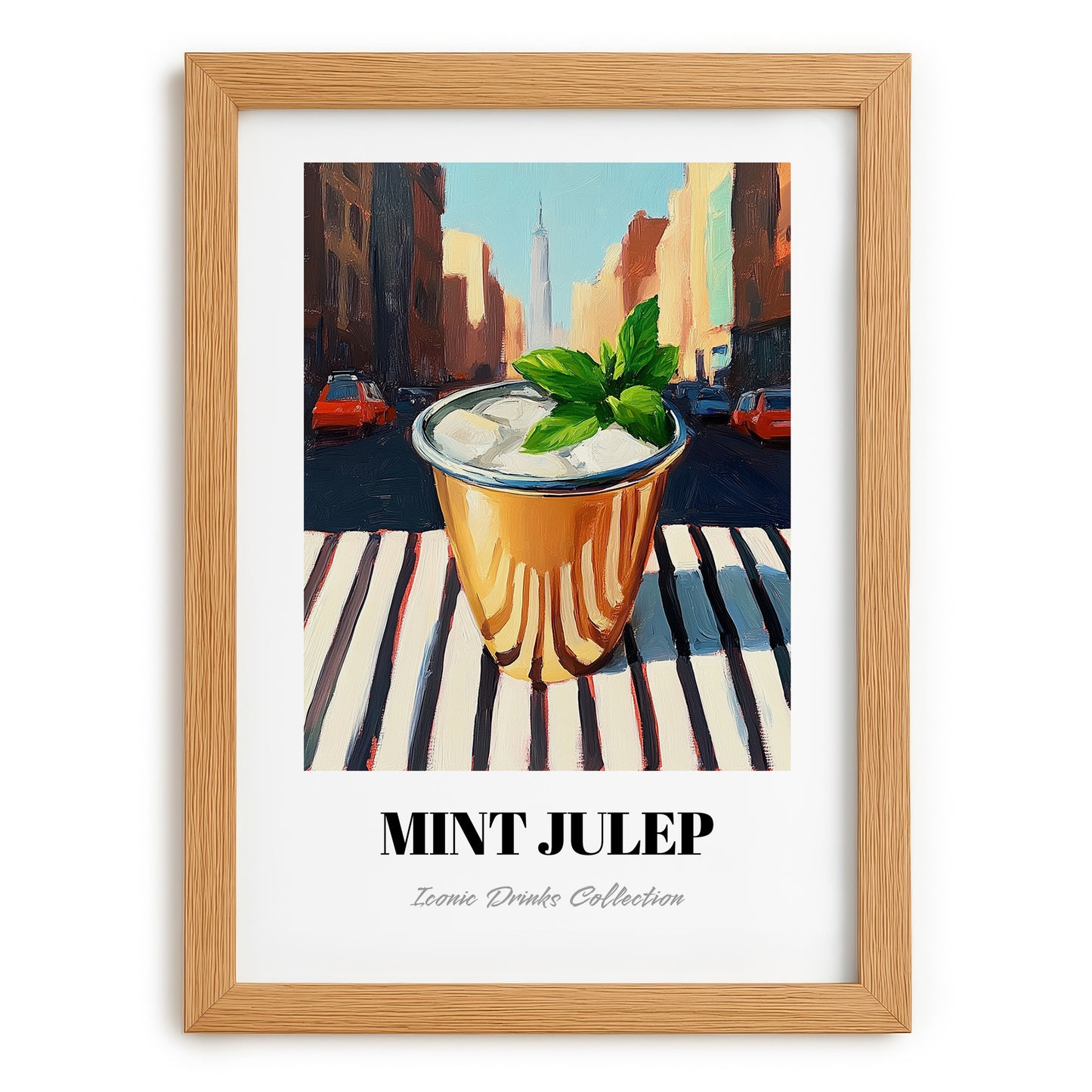 Mint Julep – American Urban Café Scene, American Cocktail Wall Print, set in oak frame