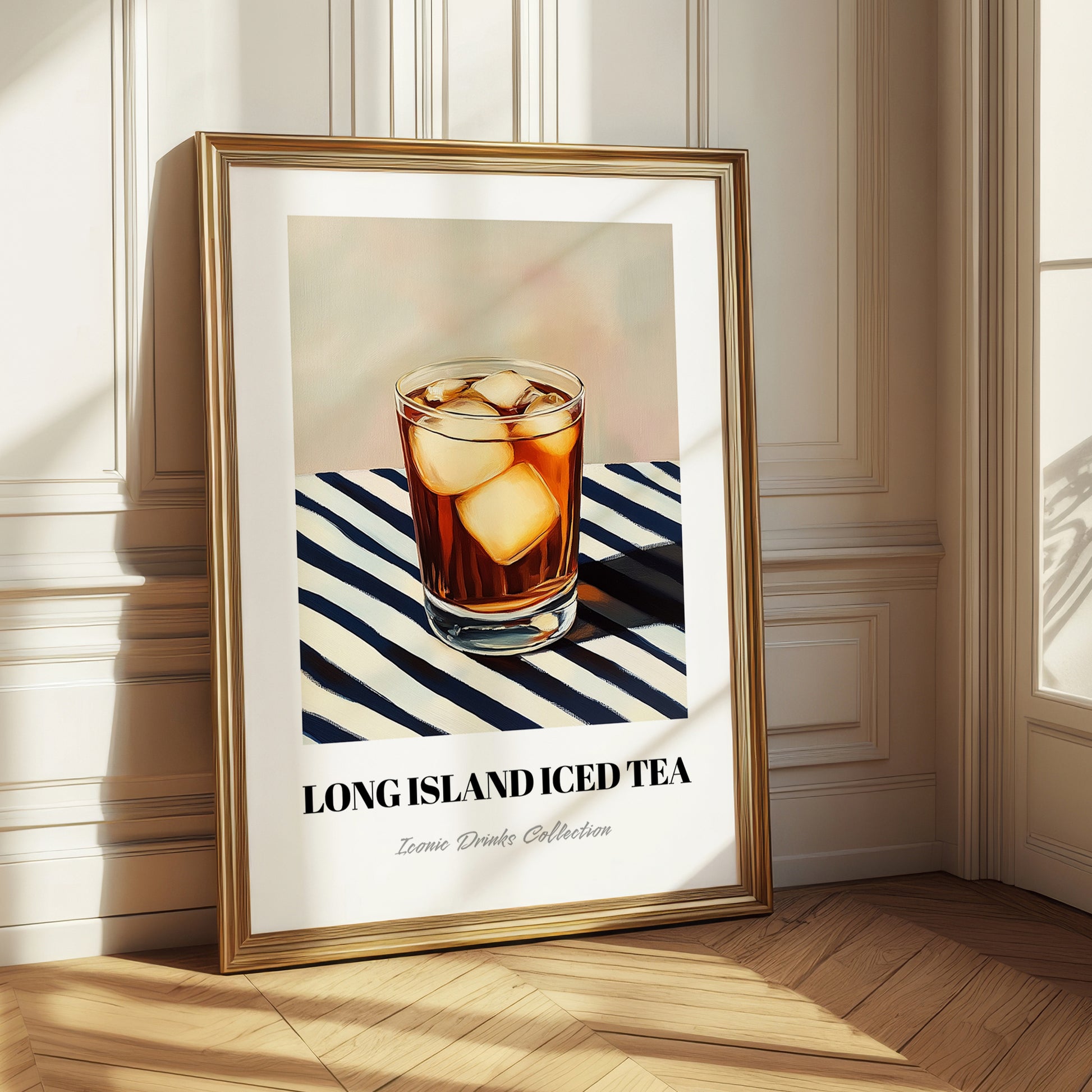 Long Island Iced – on Striped Tablecloth, American Cocktail Print