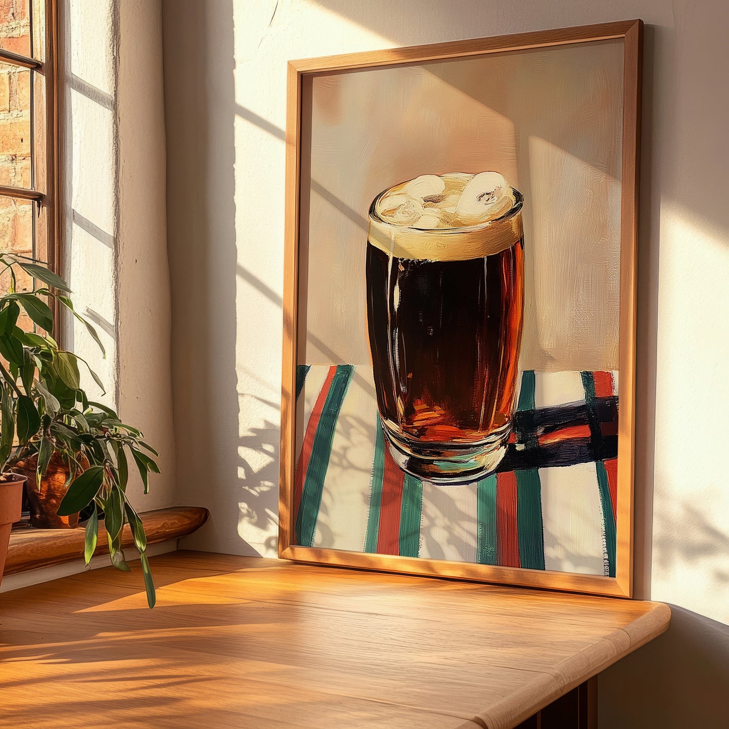 Root Beer – on Striped Tablecloth, American Beverage Wall Art, clean layout with no caption