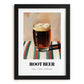 Root Beer – on Striped Tablecloth, American Beverage Wall Art, in sleek black frame