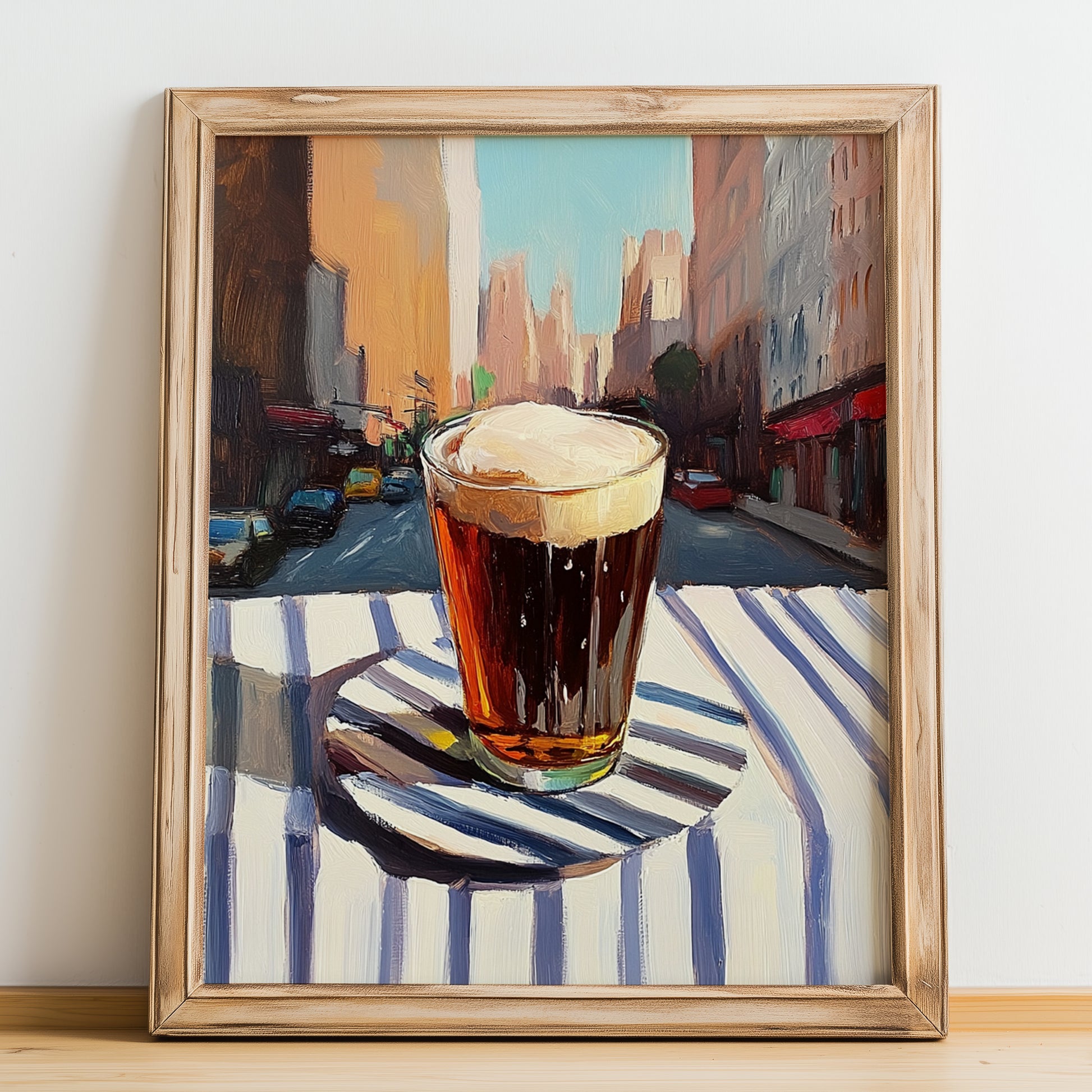 Root Beer – American Café on the Corner, American Beverage Print, no-text version framed in wood