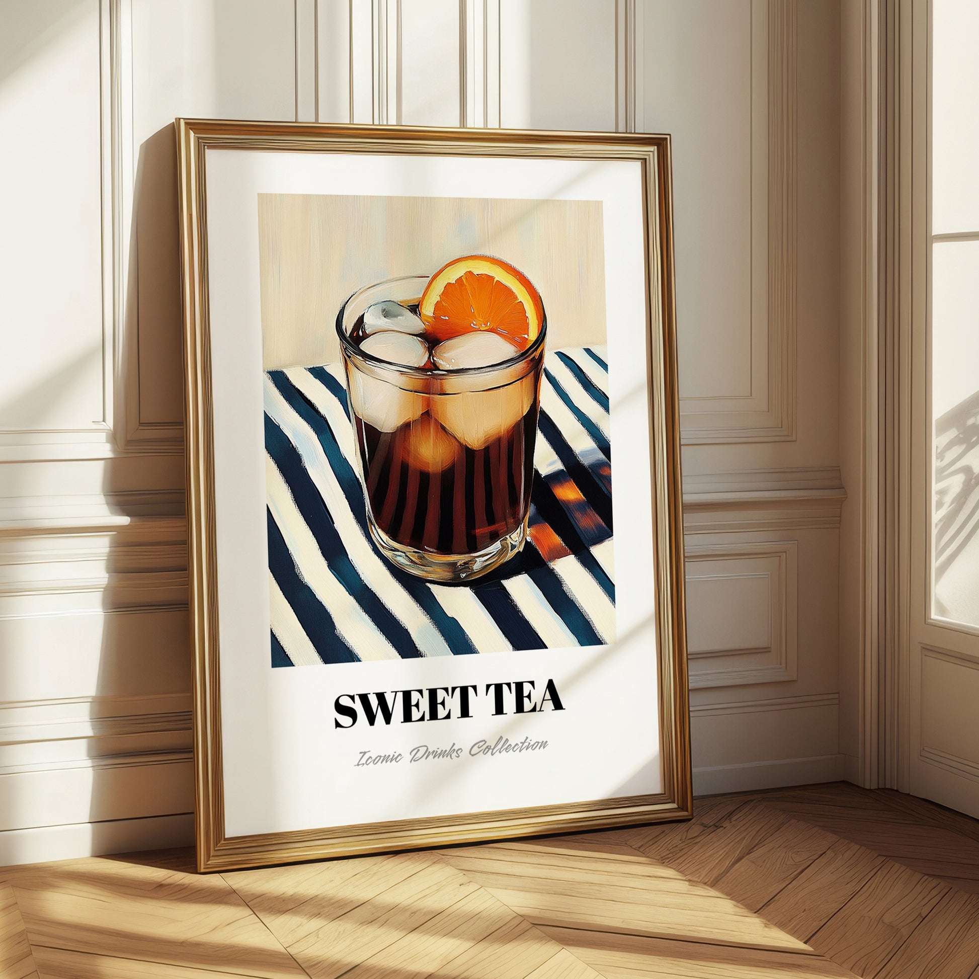 Sweet Tea – on Striped Tablecloth, American Beverage Painting