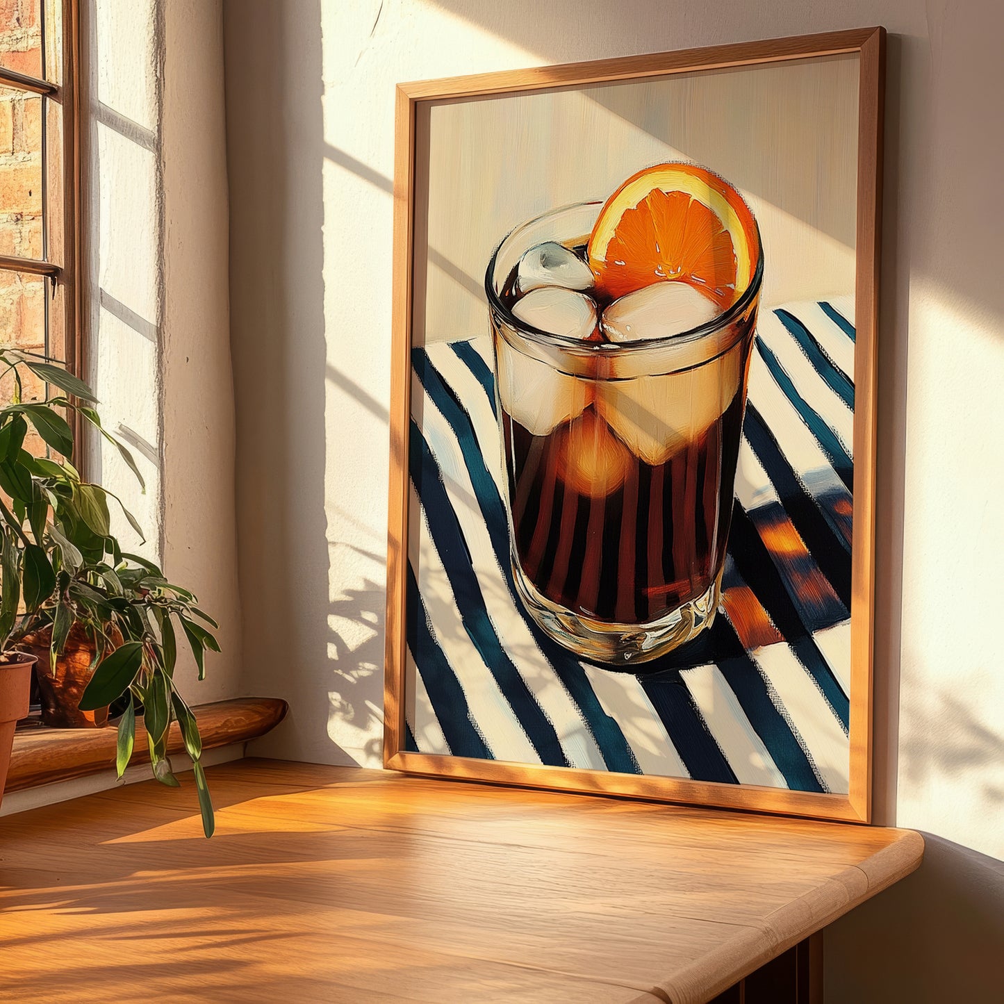Sweet Tea – on Striped Tablecloth, American Beverage Painting, clean layout with no caption