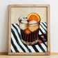 Sweet Tea – on Striped Tablecloth, American Beverage Painting, no-text version framed in wood