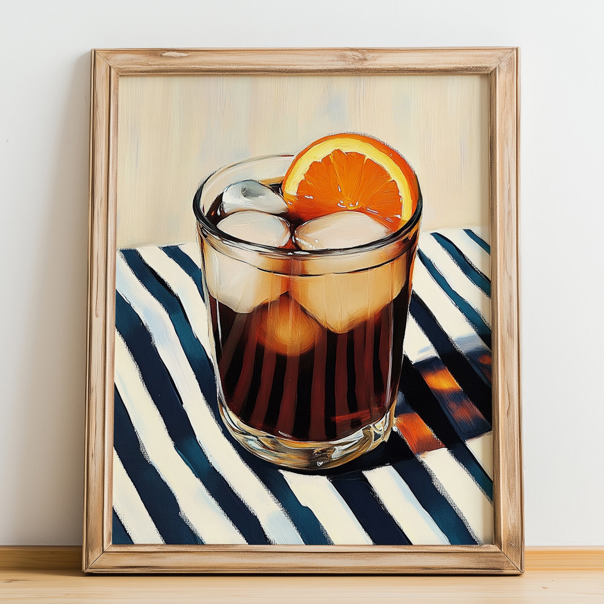 Sweet Tea – on Striped Tablecloth, American Beverage Painting, no-text version framed in wood