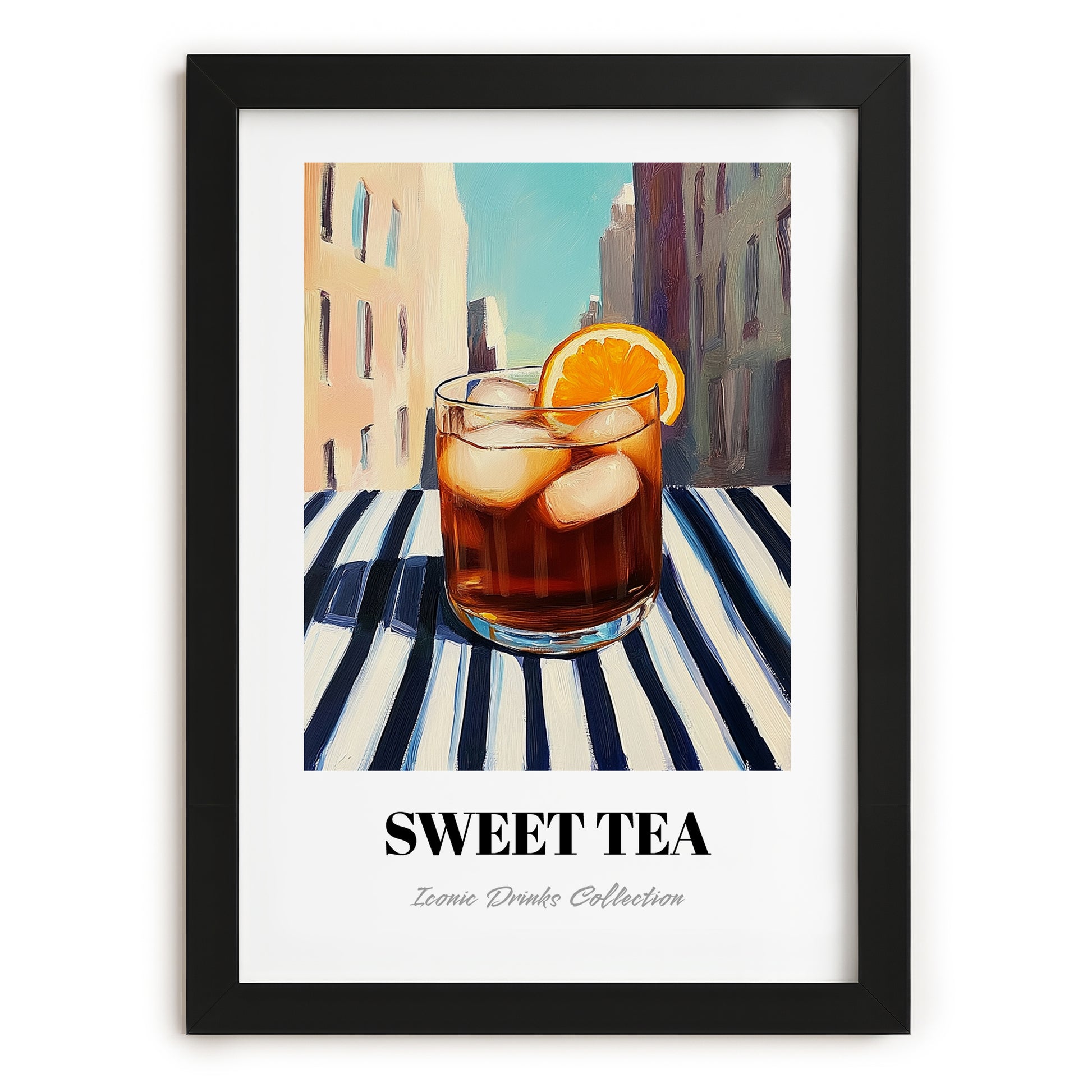 Sweet Tea – American Café on the Corner, American Beverage Wall Decor, in sleek black frame
