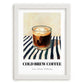 Cold Brew – on Striped Tablecloth, American Coffee Wall Decor, placed in minimal white frame