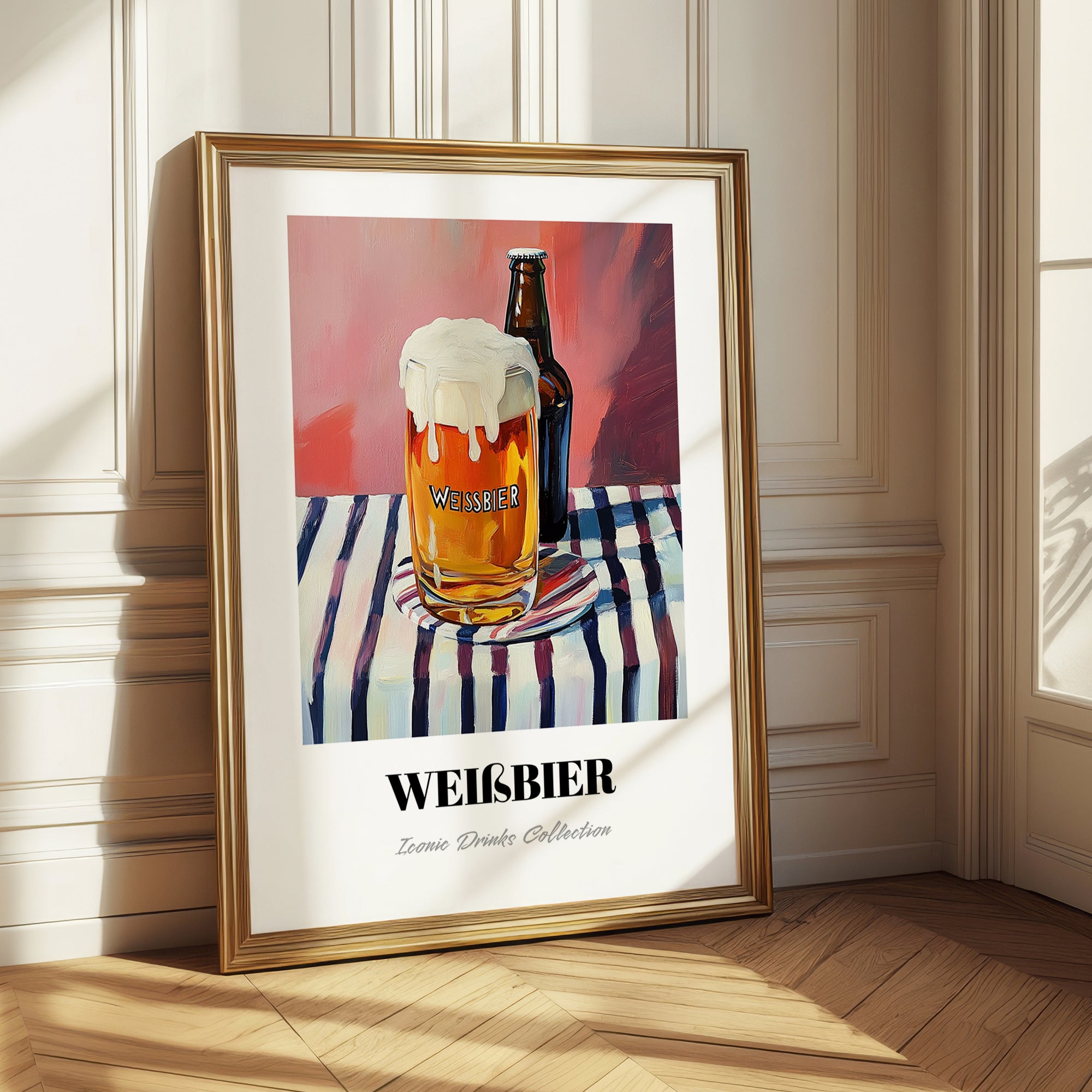 Weißbier – on Striped Tablecloth, German Beer Poster