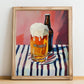 Weißbier – on Striped Tablecloth, German Beer Poster, no-text version framed in wood