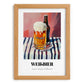Weißbier – on Striped Tablecloth, German Beer Poster, set in oak frame