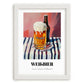 Weißbier – on Striped Tablecloth, German Beer Poster, placed in minimal white frame