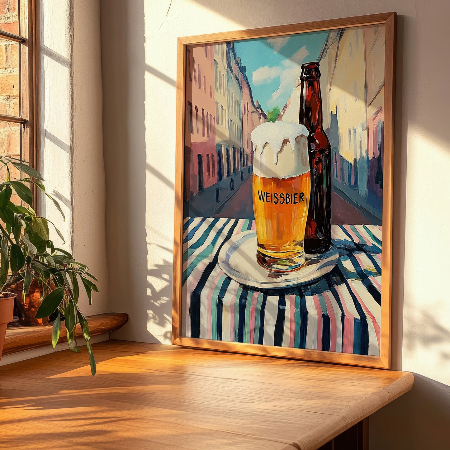 Weißbier – German Urban Café Scene, German Beer Art, clean layout with no caption