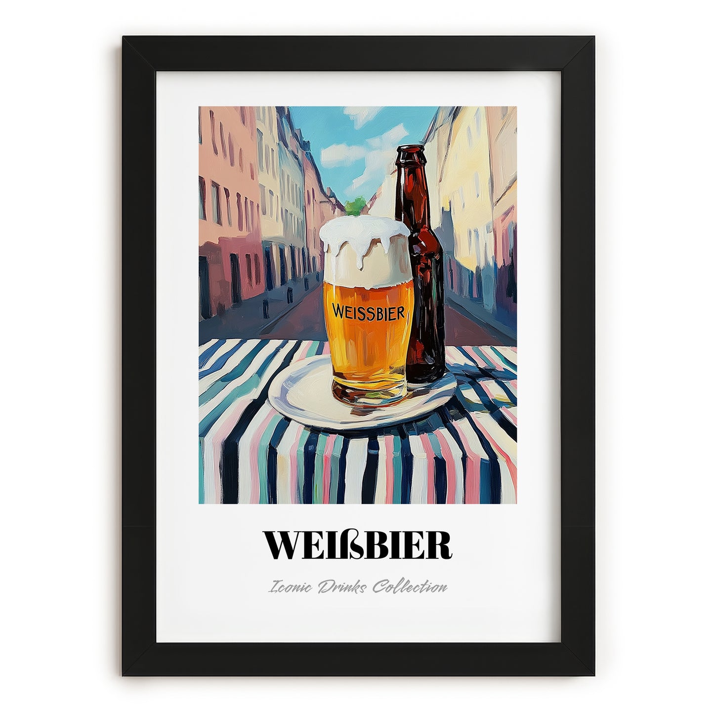 Weißbier – German Urban Café Scene, German Beer Art, in sleek black frame