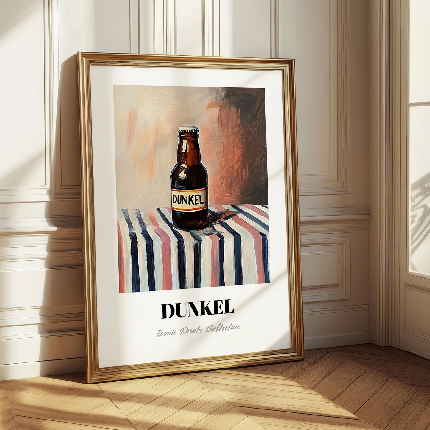 Dunkel – on Striped Tablecloth, German Beer Wall Decor