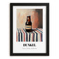 Dunkel – on Striped Tablecloth, German Beer Wall Decor, in sleek black frame