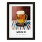 Kölsch – on Striped Tablecloth, German Beer Wall Decor, in sleek black frame