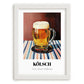 Kölsch – on Striped Tablecloth, German Beer Wall Decor, placed in minimal white frame