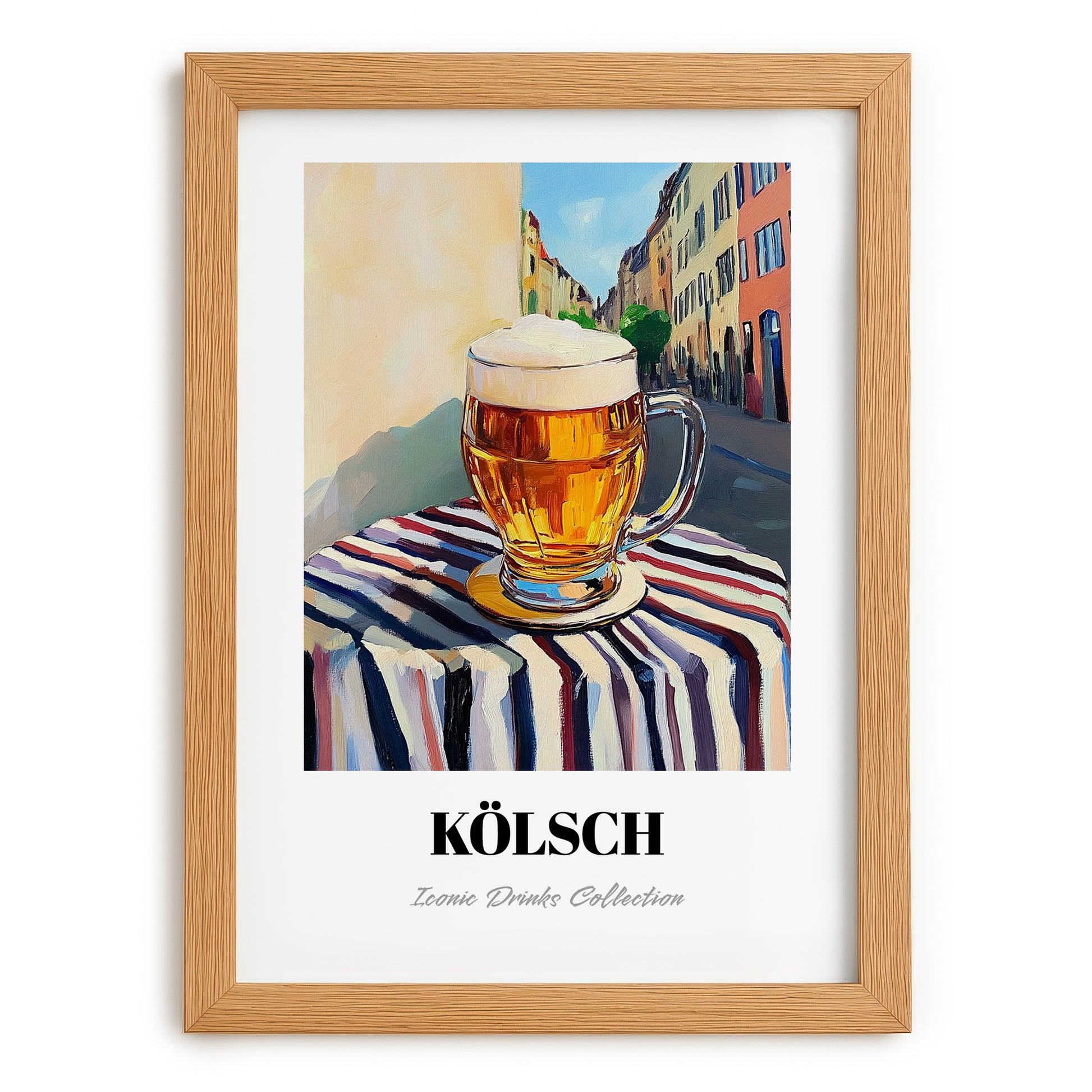Kölsch – German Urban Café Scene, German Beer Wall Painting, set in oak frame