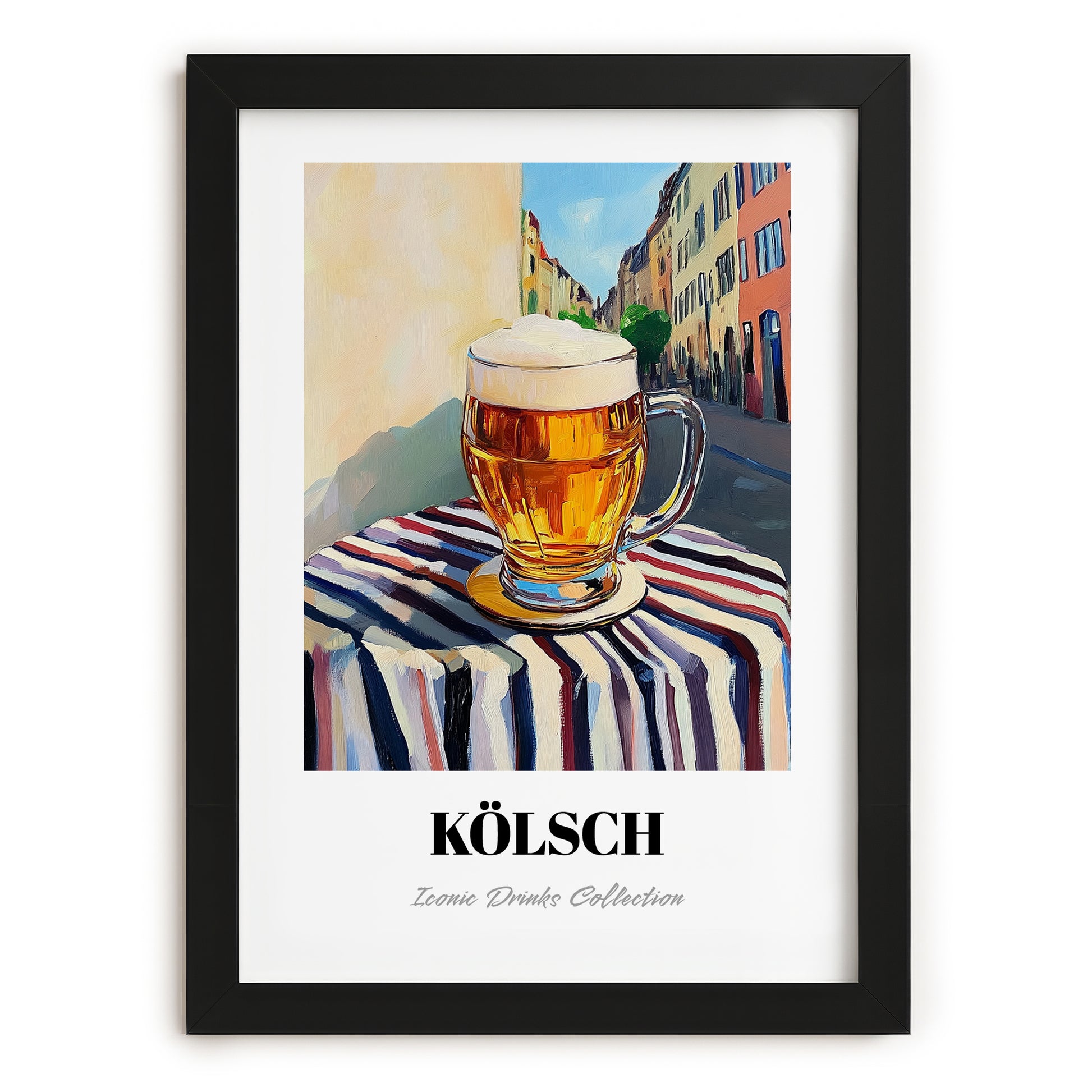 Kölsch – German Urban Café Scene, German Beer Wall Painting, in sleek black frame