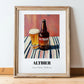 Altbier – on Striped Tablecloth, German Beer Wall Print, in wooden frame leaning on the floor