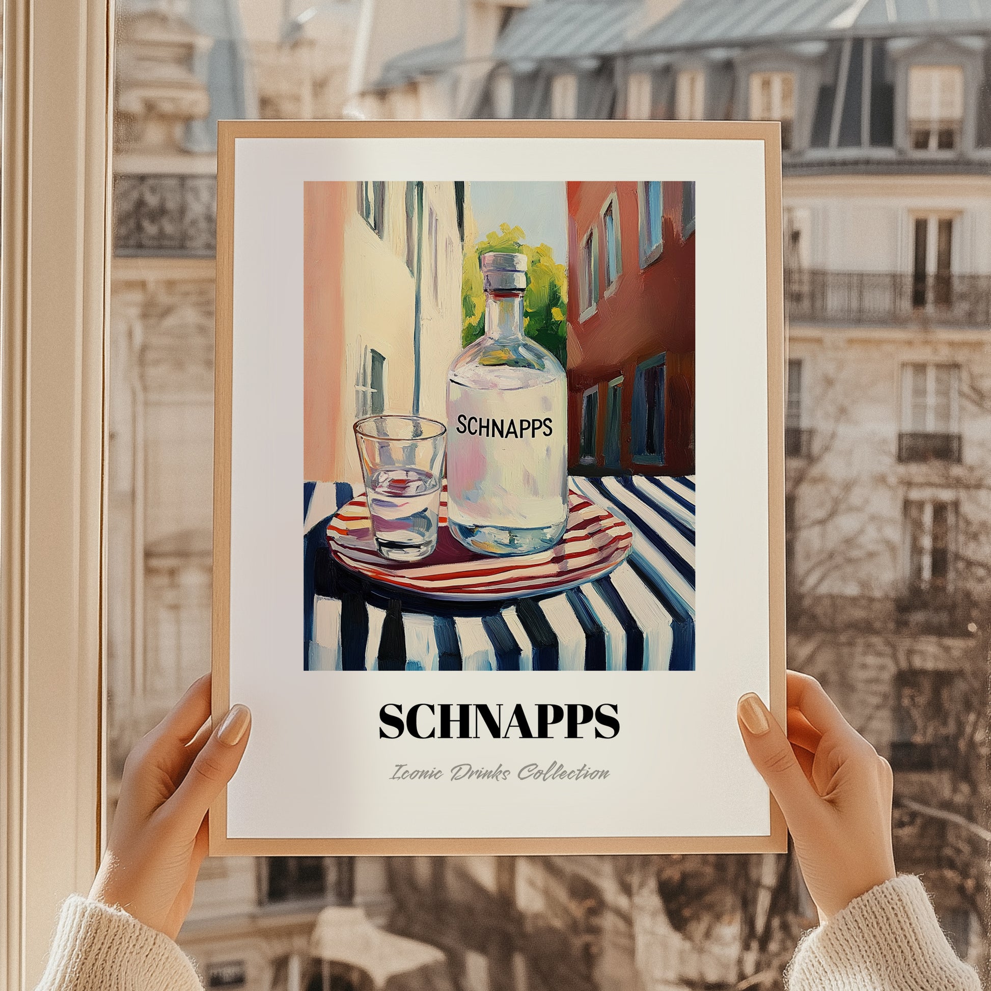 Schnapps – German Street Café Scene, German Spirit Wall Decor, styled in a charming Paris street view