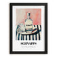 Schnapps – on Striped Tablecloth, German Spirit Painting, in sleek black frame
