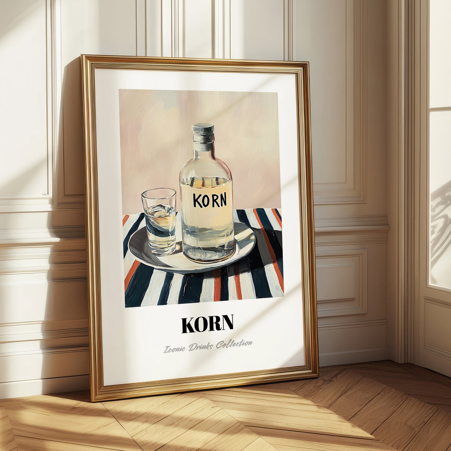 Korn – on Striped Tablecloth, German Spirit Poster