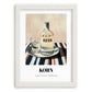 Korn – on Striped Tablecloth, German Spirit Poster, placed in minimal white frame