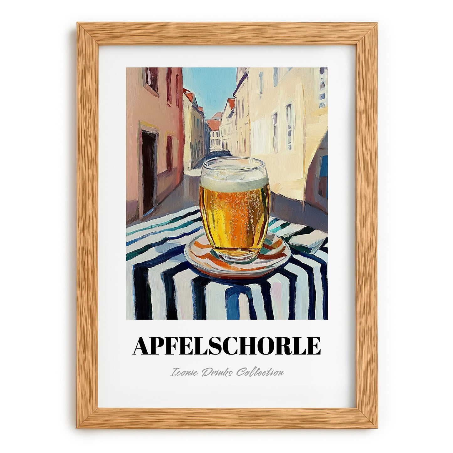 Apfelschorle – German Urban Café Scene, German Beverage Wall Art, set in oak frame