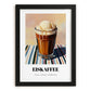 Eiskaffee – on Striped Tablecloth, German Coffee Wall Decor, in sleek black frame