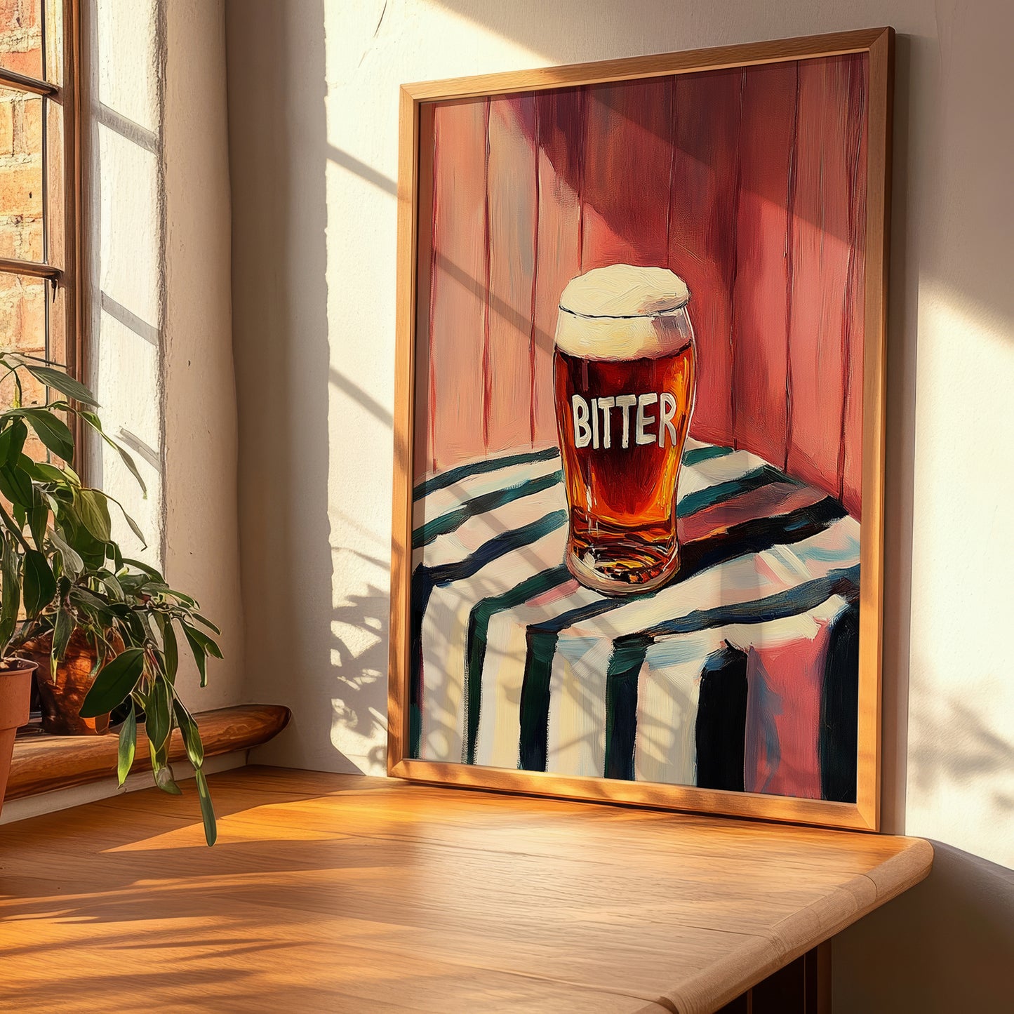 Bitter – on Striped Tablecloth, English Beer Wall Art, clean layout with no caption