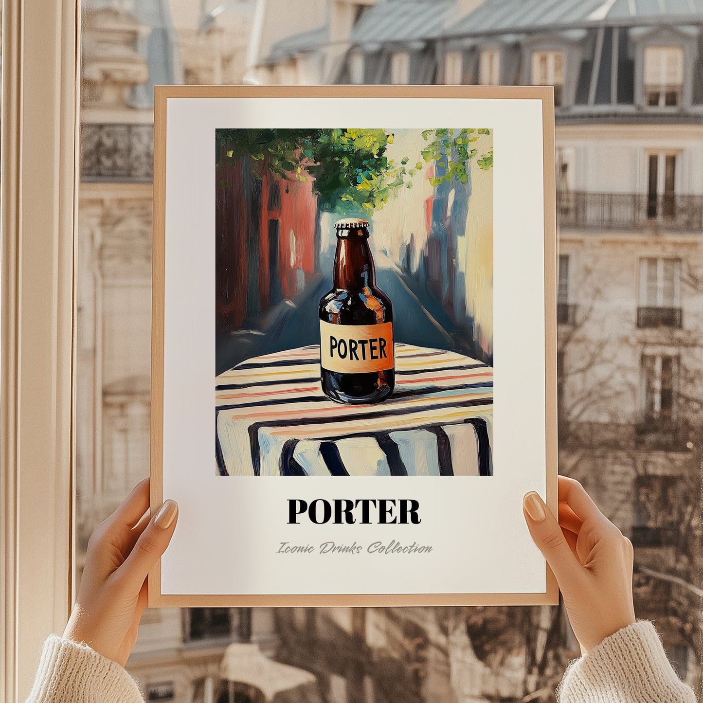 Porter – English Urban Café Scene, English Beer Poster, styled in a charming Paris street view