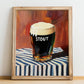 Stout – on Striped Tablecloth, English Beer Painting, no-text version framed in wood
