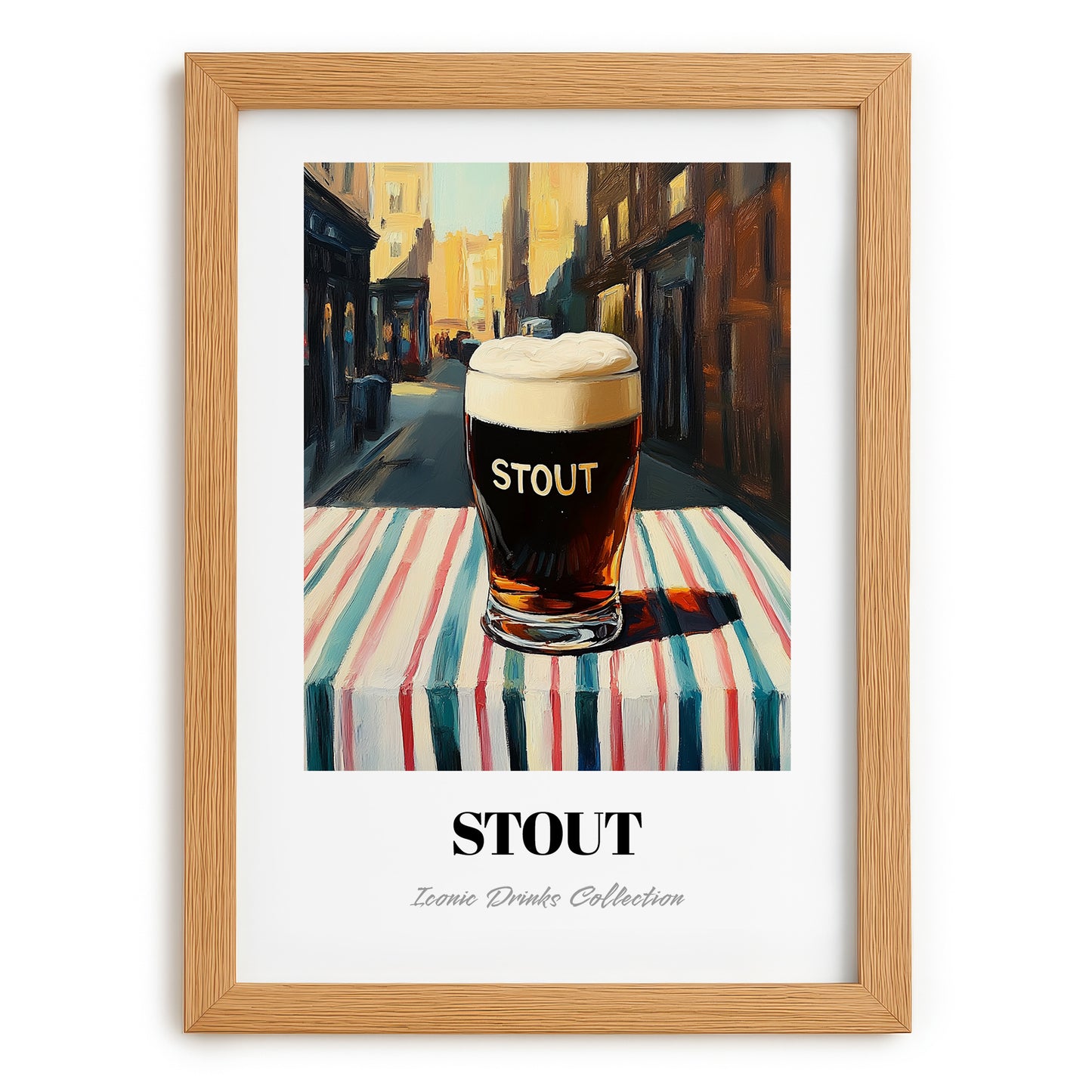 Stout – English Outdoor Café Scene, English Beer Painting, set in oak frame
