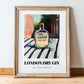 London Dry Gin – English Outdoor Café Scene, English Spirit Wall Poster, in wooden frame leaning on the floor