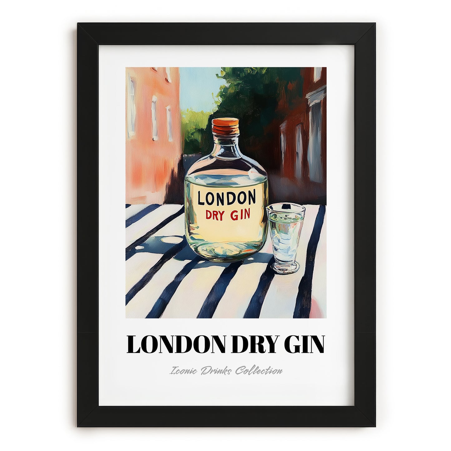 London Dry Gin – English Outdoor Café Scene, English Spirit Wall Poster, in sleek black frame