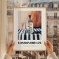 London Dry Gin – on Striped Tablecloth, English Spirit Illustration, styled in a charming Paris street view