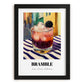 Bramble – English Street Café Scene, English Cocktail Painting, in sleek black frame