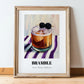 Bramble – on Striped Tablecloth, English Cocktail Wall Decor, in wooden frame leaning on the floor