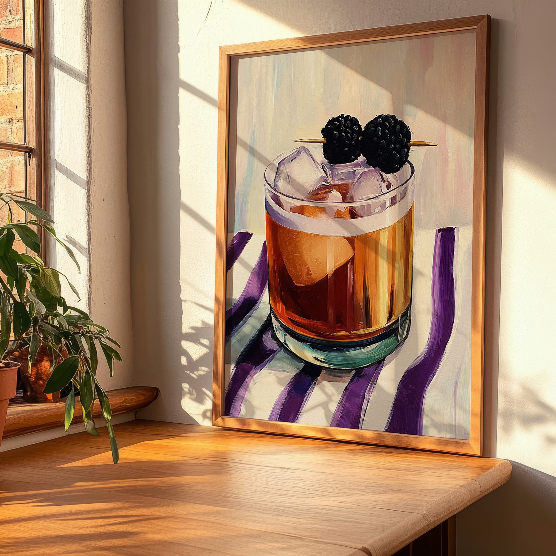 Bramble – on Striped Tablecloth, English Cocktail Wall Decor, clean layout with no caption