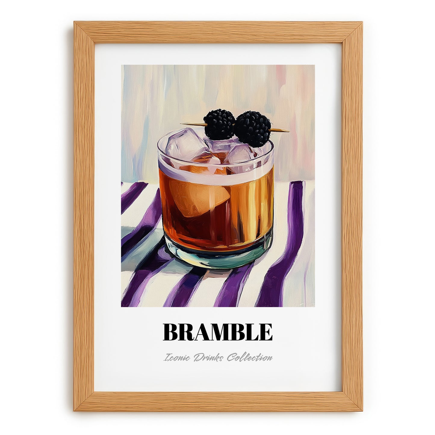 Bramble – on Striped Tablecloth, English Cocktail Wall Decor, set in oak frame