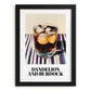 Dandelion And Burdock – on Striped Tablecloth, English Beverage Wall Print, in sleek black frame