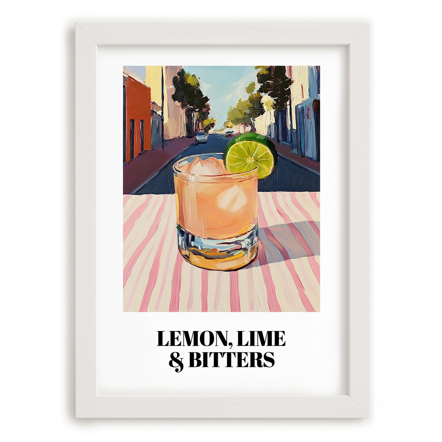 LemonLime & Bitters – Australian Outdoor Café Scene, Australian Beverage Wall Print, placed in minimal white frame