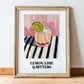 LemonLime & Bitters – on Striped Tablecloth, Australian Beverage Painting, in wooden frame leaning on the floor