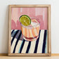 LemonLime & Bitters – on Striped Tablecloth, Australian Beverage Painting, no-text version framed in wood