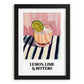 LemonLime & Bitters – on Striped Tablecloth, Australian Beverage Painting, in sleek black frame